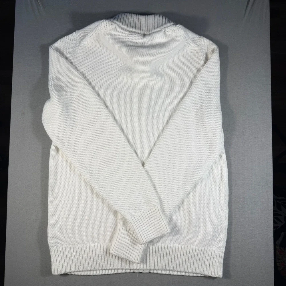 Brooks Brothers Mens Supima Cotton Full Zip Sweater White Shaker Knit Mock Neck